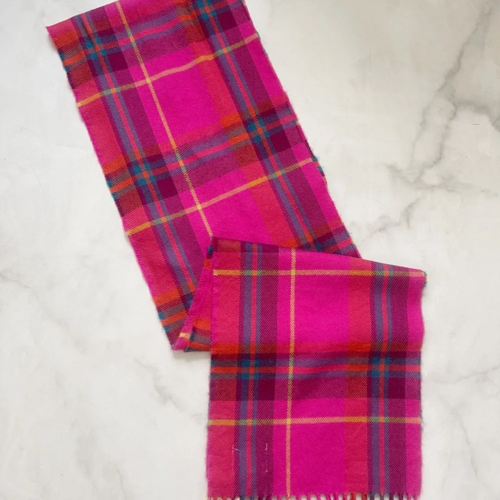 Hot Pink Check Woven Merino Scarf from Avoca The Mill Ireland